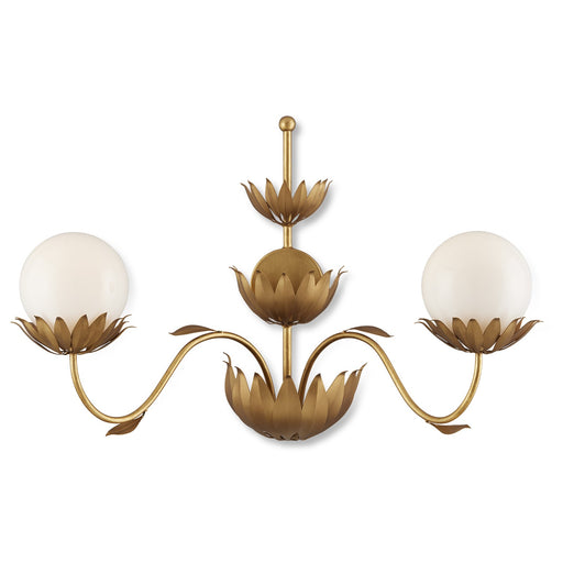 Currey and Company - 5000-0231 - Two Light Wall Sconce - Mirasole - Contemporary Gold Leaf/Gold/White