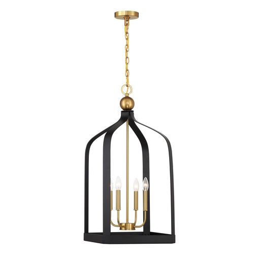 Savoy House - 7-7802-4-143 - Four Light Pendant - Sheffield - Matte Black with Warm Brass Accents
