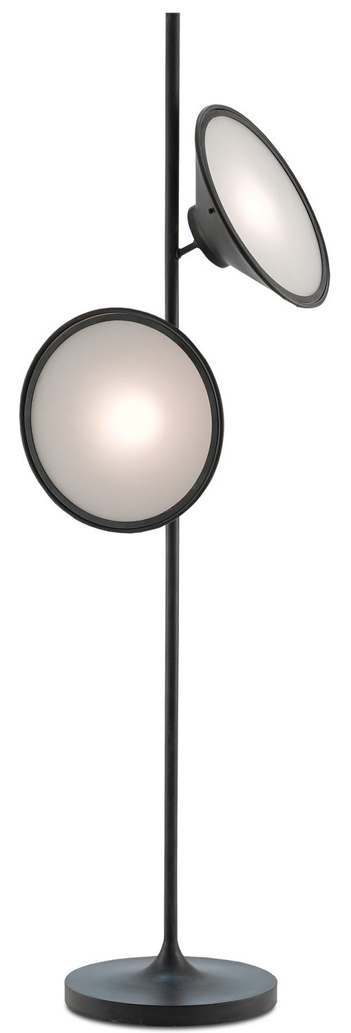 Currey and Company - 8000-0018 - Two Light Floor Lamp - Bulat - Antique Black/White Opaque