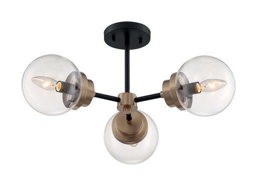 Nuvo Lighting - 60-7123 - Three Light Semi Flush Mount - Axis - Matte Black / Brass Accents