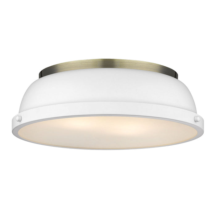 Golden - 3602-14 AB-WHT - Two Light Flush Mount - Duncan AB - Aged Brass