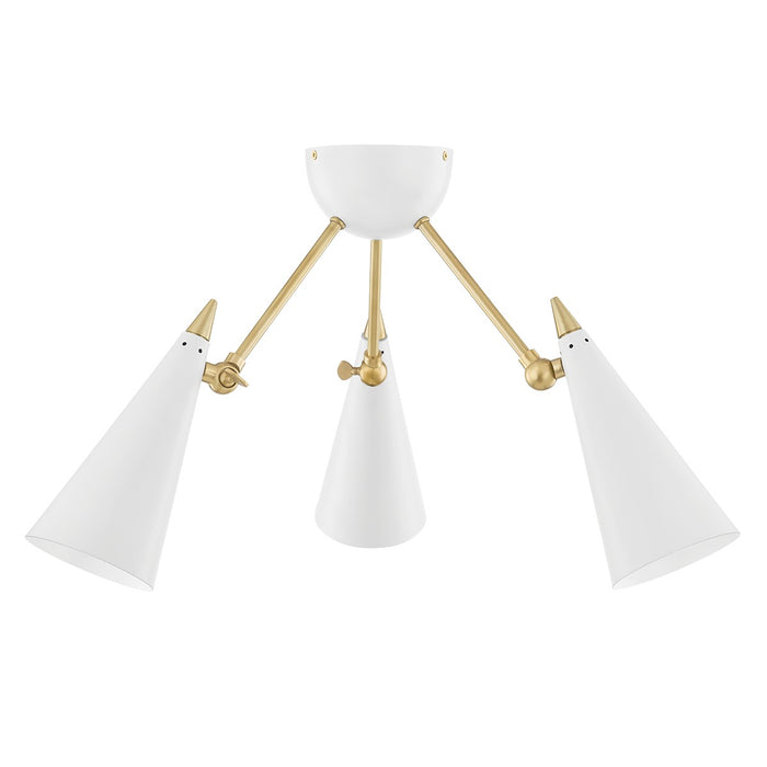 Mitzi - H441603-AGB/WH - Three Light Semi Flush Mount - Moxie - Aged Brass/Soft Off White