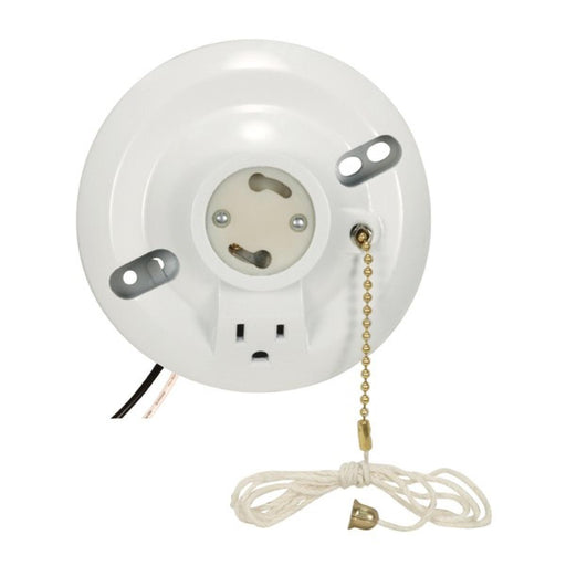 Satco - 90-2484 - On-Off Pull Chain Ceiling Receptacle With Grounded Outlet - White