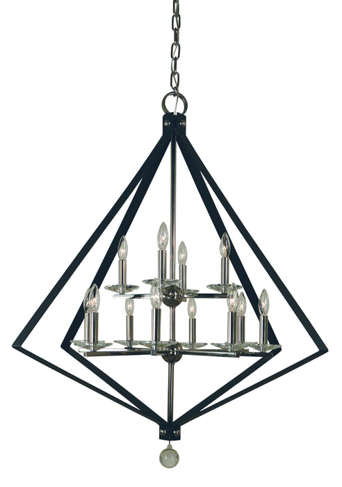 Framburg - 4922 PN/MBLACK - 12 Light Chandelier - Ice - Polished Nickel with Matte Black Accents