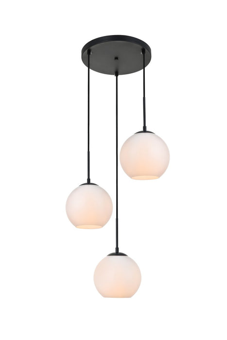 Elegant Lighting - LD2209BK - Three Light Pendant - BAXTER - Black And Frosted White