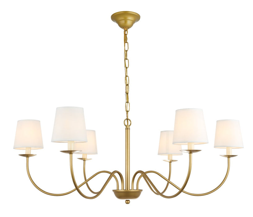 Elegant Lighting - LD6103D37BR - Six Light Chandelier - Eclipse - Brass And White Shade