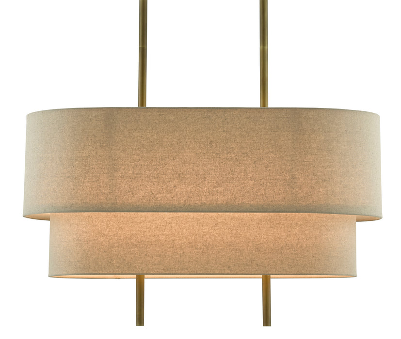 Currey and Company - 9000-0620 - Four Light Chandelier - Combermere - Antique Brass/Linen