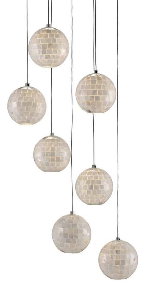 Currey and Company - 9000-0718 - Seven Light Pendant - Finhorn - Painted Silver/Pearl