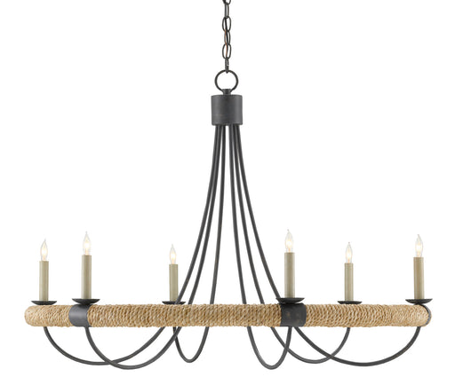 Currey and Company - 9000-0754 - Six Light Chandelier - Shipwright - French Black/Smokewood/Natural Abaca Rope