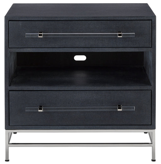 Currey and Company - 3000-0153 - Nightstand - Marcel - Navy Lacquered Linen/Polished Nickel/Black