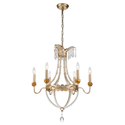 Lucas + McKearn - CH1035-6 - Six Light Chandelier - Louis - Distressed Silver and Gold