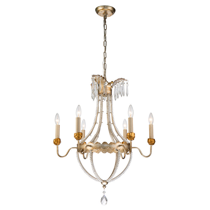 Lucas + McKearn - CH1035-6 - Six Light Chandelier - Louis - Distressed Silver and Gold