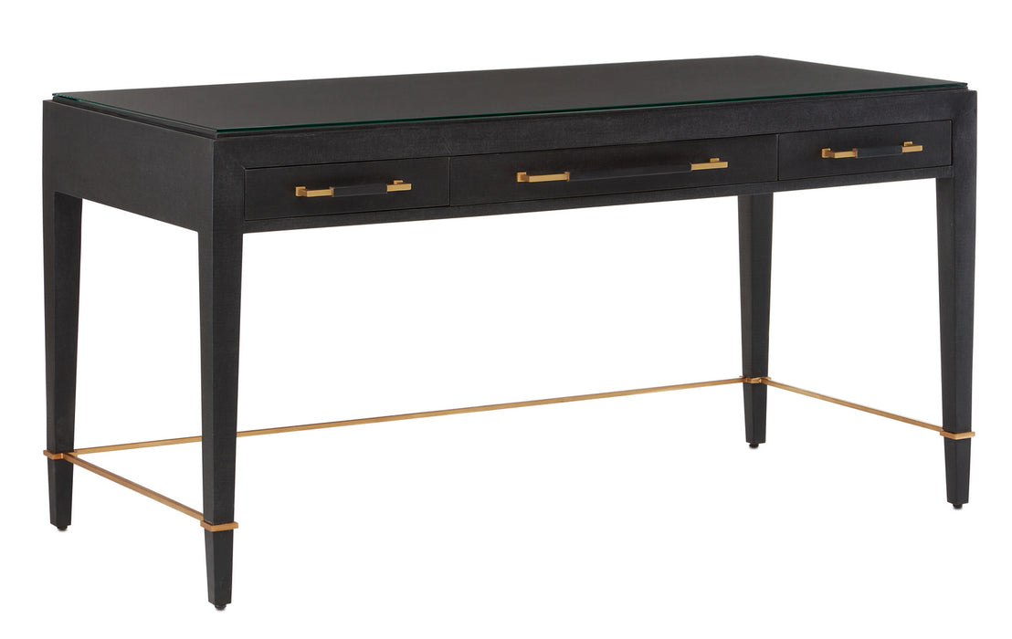 Currey and Company - 3000-0207 - Desk - Verona - Black Lacquered Linen/Champagne