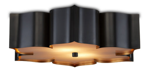 Currey and Company - 9999-0060 - Two Light Flush Mount - Grand Lotus - Satin Black /Contemporary Gold