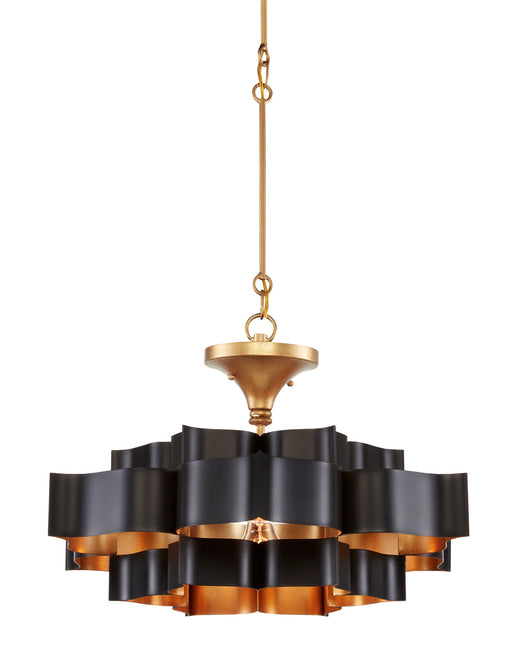 Currey and Company - 9000-0855 - One Light Chandelier - Grand Lotus - Satin Black/Contemporary Gold Leaf