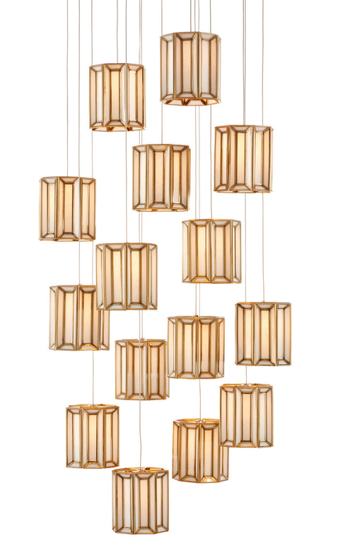 Currey and Company - 9000-0891 - 15 Light Pendant - Daze - Antique Brass/White/Painted Silver