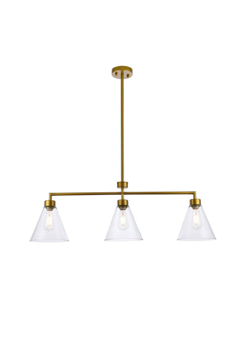 Elegant Lighting - LD2502BR - Three Light Pendant - Mera - Brass And Clear
