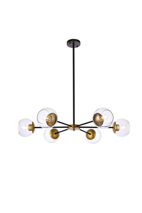 Elegant Lighting - LD642D36BRK - Six Light Pendant - Briggs - Black And Brass And Clear