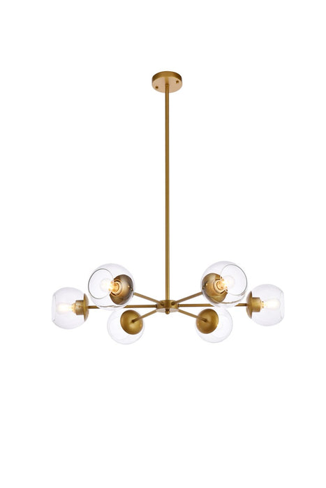 Elegant Lighting - LD644D30BR - Six Light Pendant - Briggs - Brass And Clear