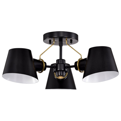 Nuvo Lighting - 60-7384 - Three Light Semi Flush Mount - Baxter - Black / Burnished Brass