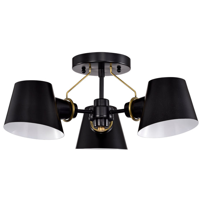 Nuvo Lighting - 60-7384 - Three Light Semi Flush Mount - Baxter - Black / Burnished Brass