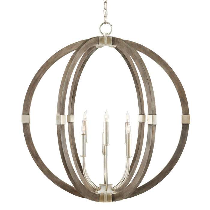 Currey and Company - 9000-0941 - Six Light Chandelier - Bastian - Contemporary Silver Leaf/Chateau Gray