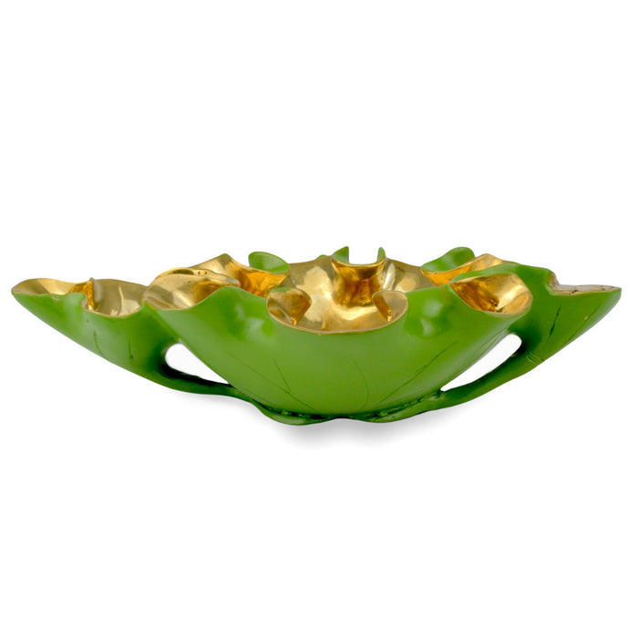 Currey and Company - 1200-0621 - Bowl - Wrapped Lotus Leaf - Green/Polished Gold