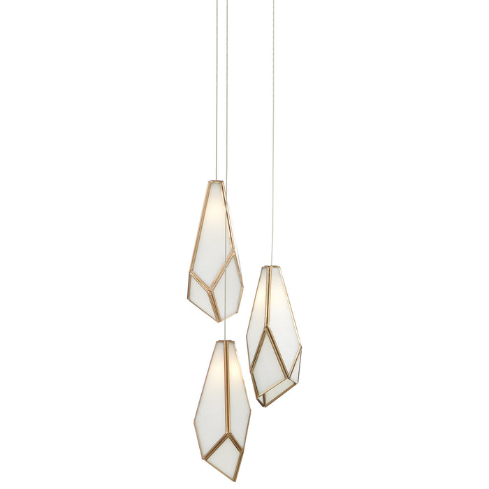 Currey and Company - 9000-1034 - Three Light Pendant - Glace - White/Antique Brass/Silver