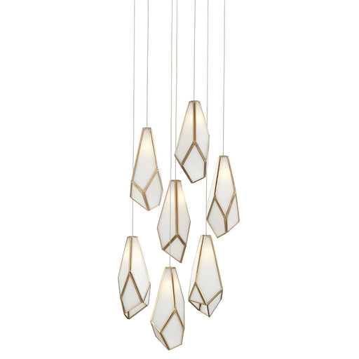 Currey and Company - 9000-1035 - Seven Light Pendant - Glace - White/Antique Brass/Silver