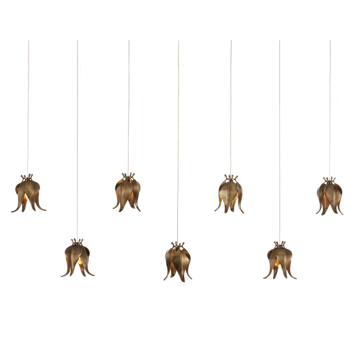 Currey and Company - 9000-1070 - Seven Light Pendant - Iota - Antique Brass/Silver