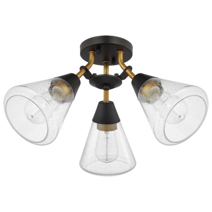 Nuvo Lighting - 60-7684 - Three Light Semi Flush Mount - Starlight - Matte Black / Natural Brass