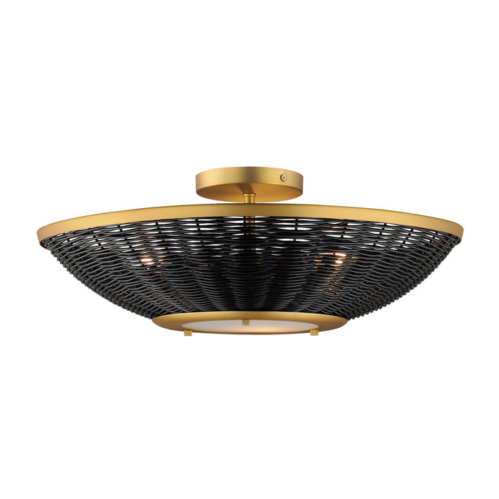 Maxim - 14460BRNAB - Three Light Wall Sconce/Semi Flush Mount - Rattan - Natural Aged Brass