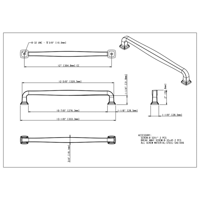 Jeffrey Alexander Fontana 12" Center-to-Center Appliance Pull