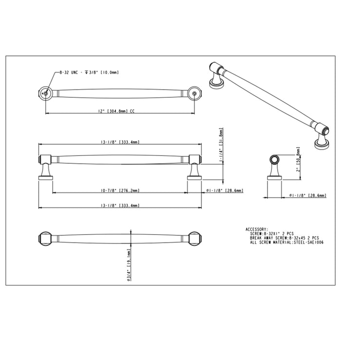 Jeffrey Alexander Jules 12" Center-to-Center Appliance Pull