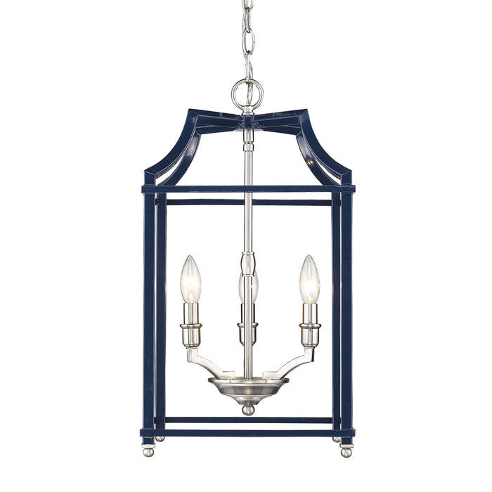 Golden - 8401-3P PW-NVY - Three Light Pendant - Leighton PW - Pewter