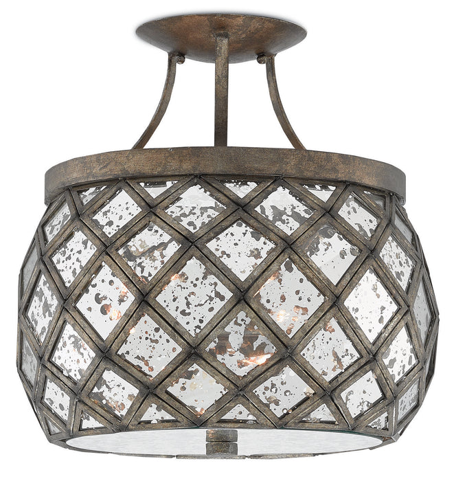 Currey and Company - 9999-0029 - Three Light Semi-Flush Mount - Buckminster - Pyrite Bronze/Raj Mirror