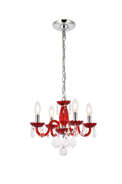 Elegant Lighting - V7804D15RD/RC - Four Light Pendant - Rococo - Red