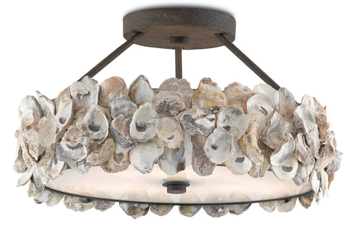 Currey and Company - 9000-0265 - Three Light Semi-Flush Mount - Oyster - Textured Bronze/Natural