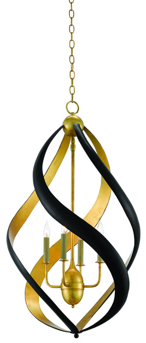 Currey and Company - 9000-0321 - Four Light Chandelier - Trephine - Contemporary Gold Leaf/Satin Black