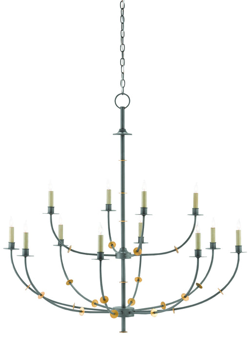 Currey and Company - 9000-0331 - 12 Light Chandelier - Balladier - Hiroshi Gray/Contemporary Gold Leaf