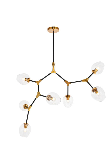 Elegant Lighting - 1712G57LAB - Seven Light Pendant - Cavoli - Light Antique Brass And Flat Black
