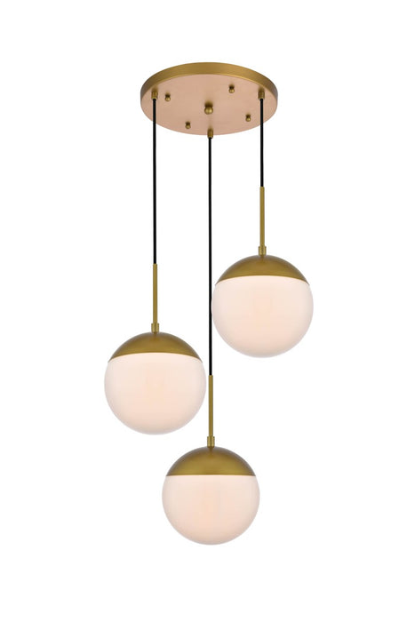 Elegant Lighting - LD6072BR - Three Light Pendant - Eclipse - Brass And Frosted White