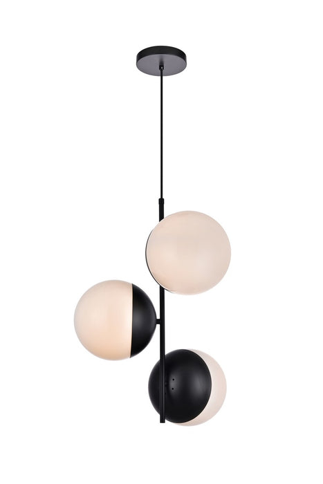 Elegant Lighting - LD6122BK - Three Light Pendant - Eclipse - Black And Frosted White