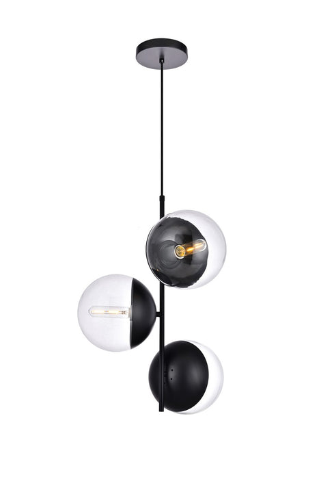 Elegant Lighting - LD6123BK - Three Light Pendant - Eclipse - Black And Clear