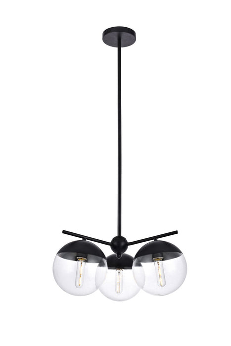 Elegant Lighting - LD6129BK - Three Light Pendant - Eclipse - Black And Clear