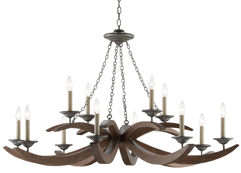 Currey and Company - 9000-0433 - 12 Light Chandelier - Whitlow - Burnt Wood/Antique Galvanize