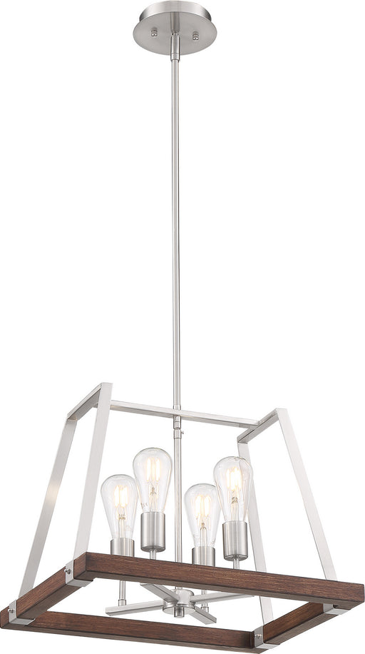 Nuvo Lighting - 60-6883 - Four Light Pendant - Outrigger - Brushed Nickel / Nutmeg Wood