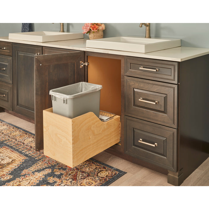 Hardware Resources Single 35 Quart Wood Bottom-Mount Soft-close Trashcan Rollout for Hinged Doors, Includes Grey Can