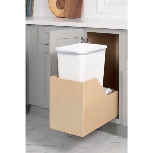 Hardware Resources Single 50 Quart Wood Bottom-Mount Soft-close Trashcan Rollout for Hinged Doors, Includes One White Can
