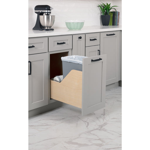 Single 35 Quart Bottom-Mount Soft-close Trashcan Rollout for Door Mounting, Includes Grey Can